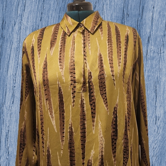 Michael Kors Green & Brown Pheasant Feather Satin Tunic - Picture 2 of 14